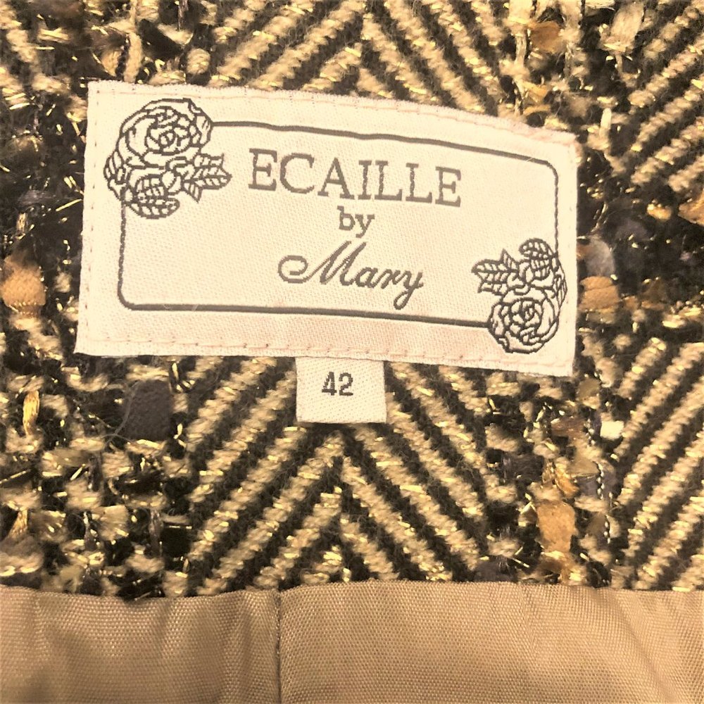 ECAILLE Paris Brown Overcheck Herringbone Tweed Woven with Lurex Jacket Sz 10 - Picture 4 of 7